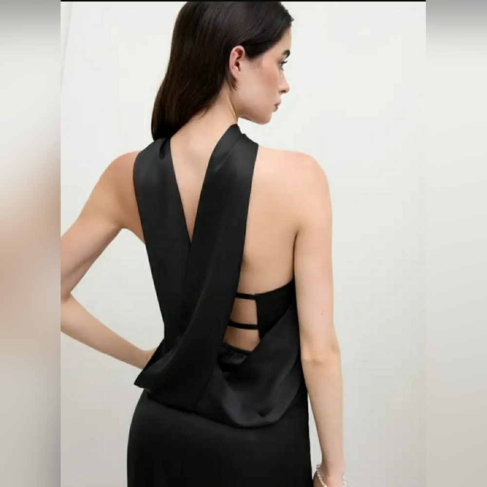Cider Black Scarf Neck Strapless Satin Maxi Dress Backless XS